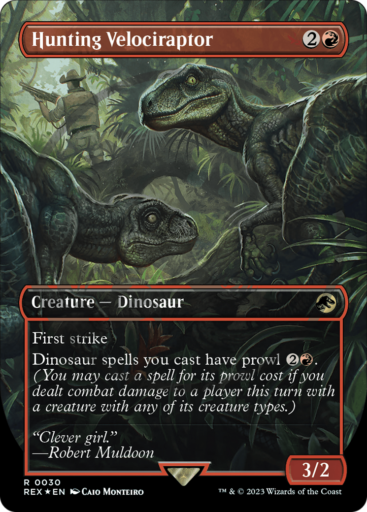 Hunting Velociraptor (Emblem) (Borderless) [Jurassic World Collection Tokens] MTG Single Magic: The Gathering | Red Claw Gaming