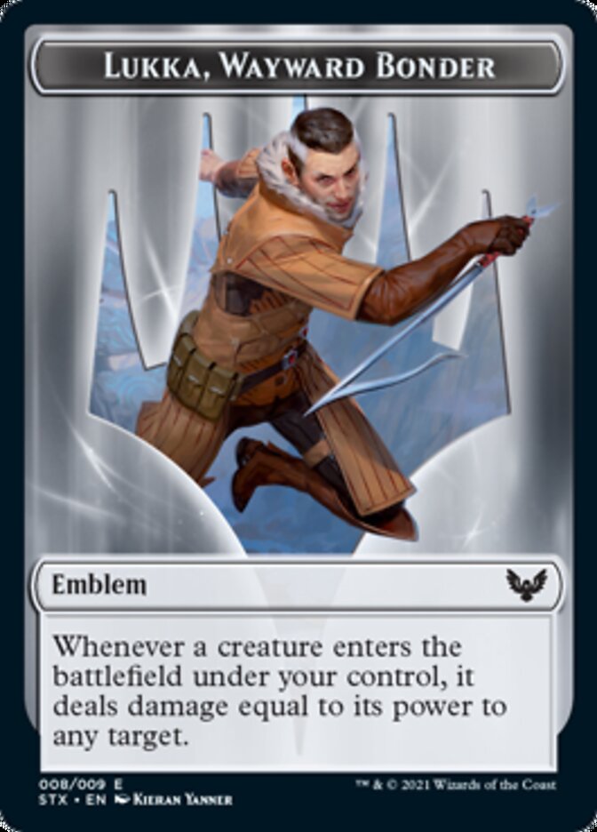 Spirit // Lukka, Wayward Bonder Emblem Double-Sided Token [Strixhaven: School of Mages Tokens] MTG Single Magic: The Gathering | Red Claw Gaming