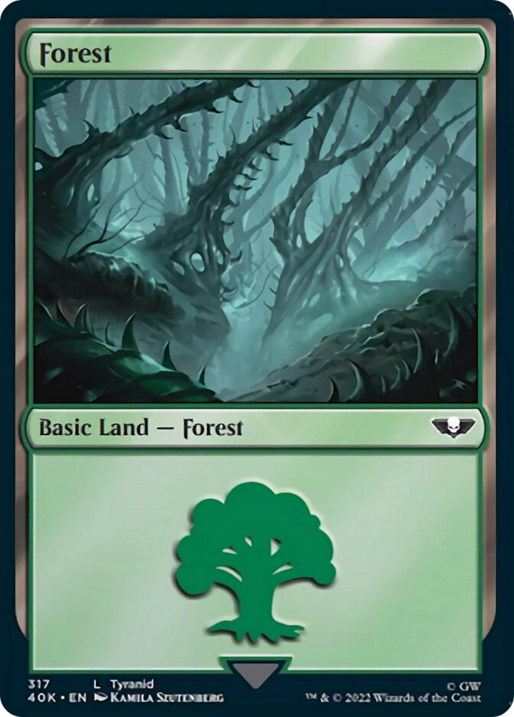 Forest (317) (Surge Foil) [Warhammer 40,000] MTG Single Magic: The Gathering | Red Claw Gaming