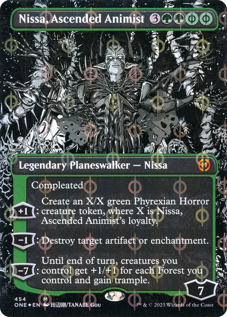 Nissa, Ascended Animist (Borderless Manga Step-and-Compleat Foil) [Phyrexia: All Will Be One] MTG Single Magic: The Gathering | Red Claw Gaming