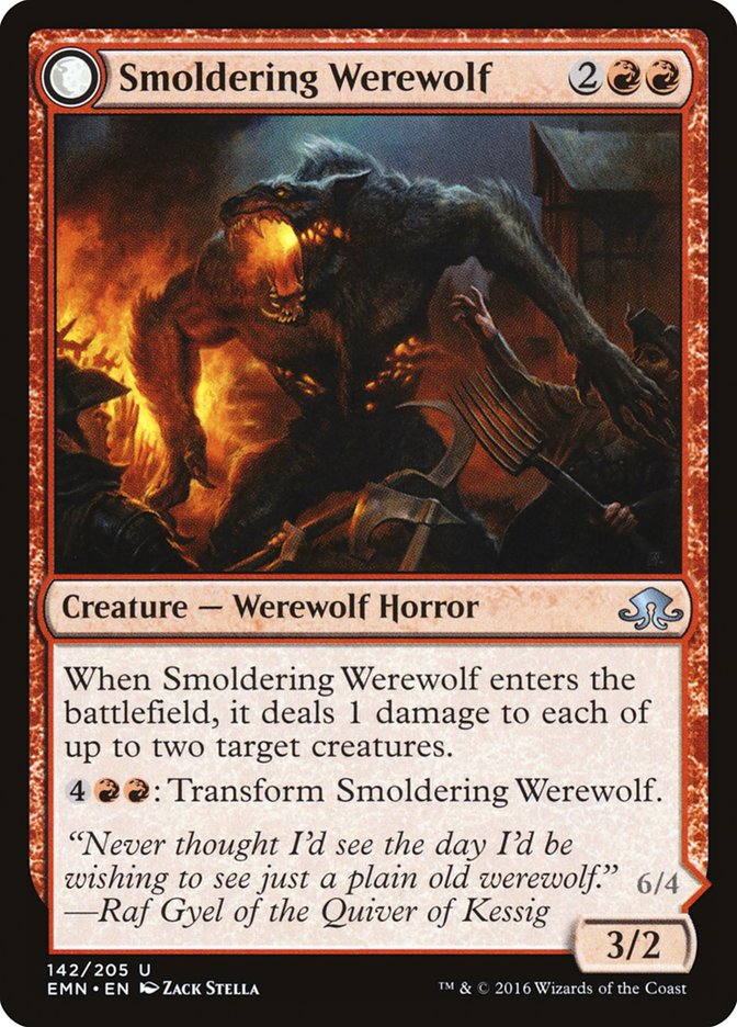 Smoldering Werewolf // Erupting Dreadwolf [Eldritch Moon] MTG Single Magic: The Gathering | Red Claw Gaming