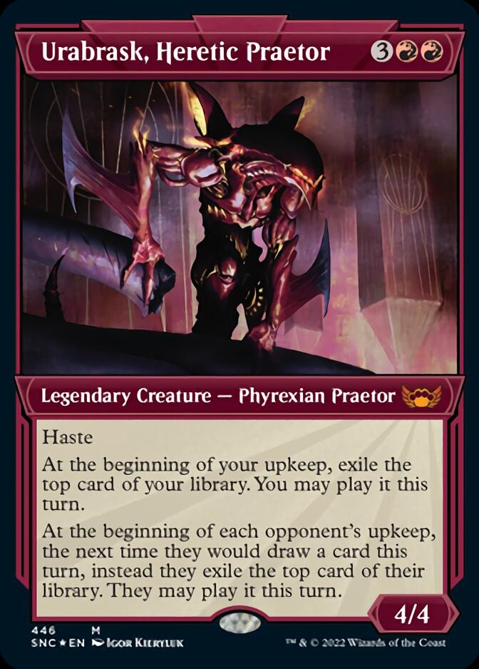 Urabrask, Heretic Praetor (Showcase Art Deco Foil Etched) [Streets of New Capenna] MTG Single Magic: The Gathering | Red Claw Gaming