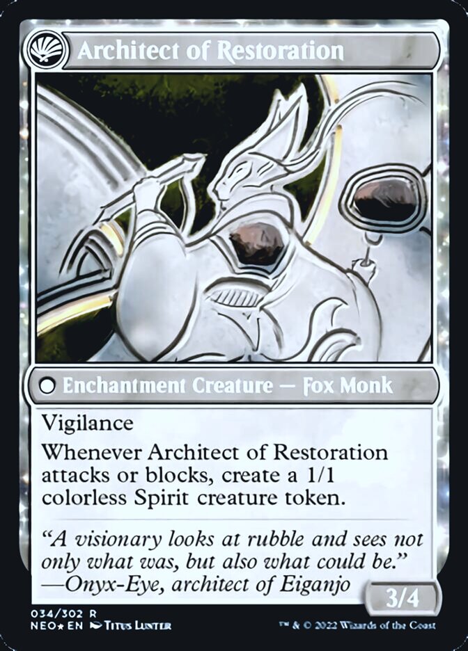 The Restoration of Eiganjo // Architect of Restoration [Kamigawa: Neon Dynasty Prerelease Promos] MTG Single Magic: The Gathering | Red Claw Gaming