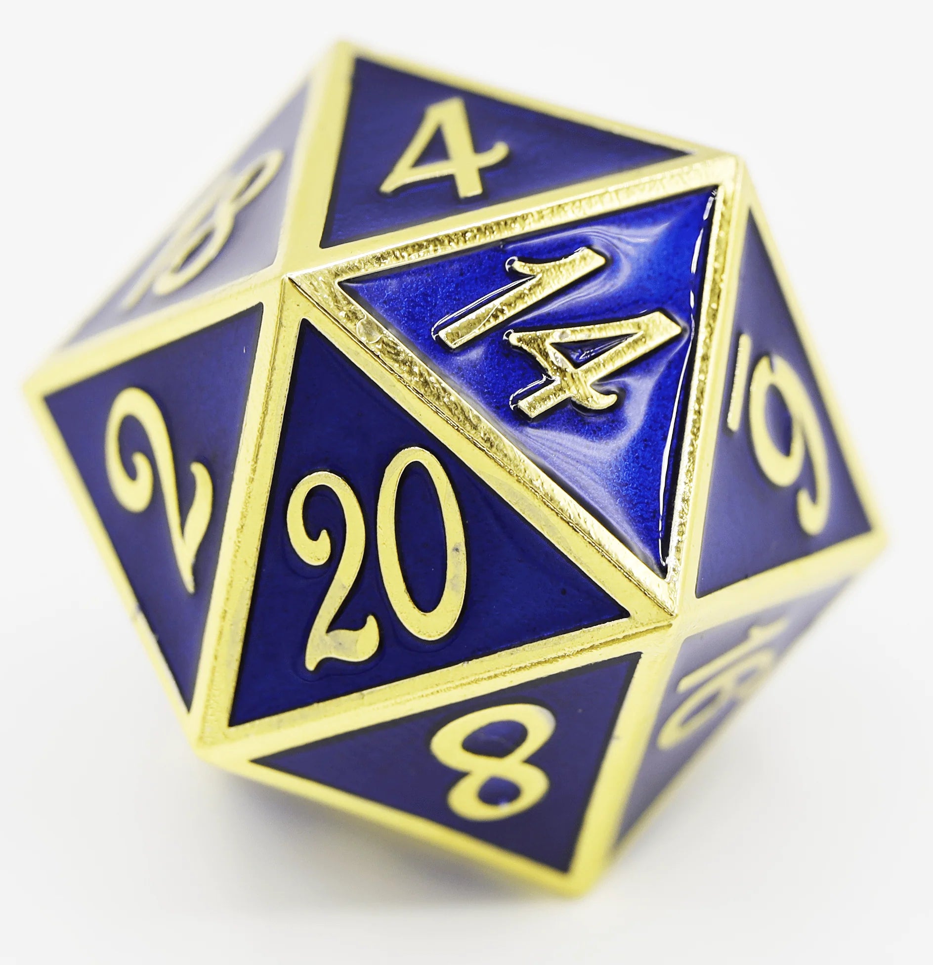 35MM METAL D20 - GOLD WITH SAPPHIRE Dice & Counters Foam Brain Games    | Red Claw Gaming