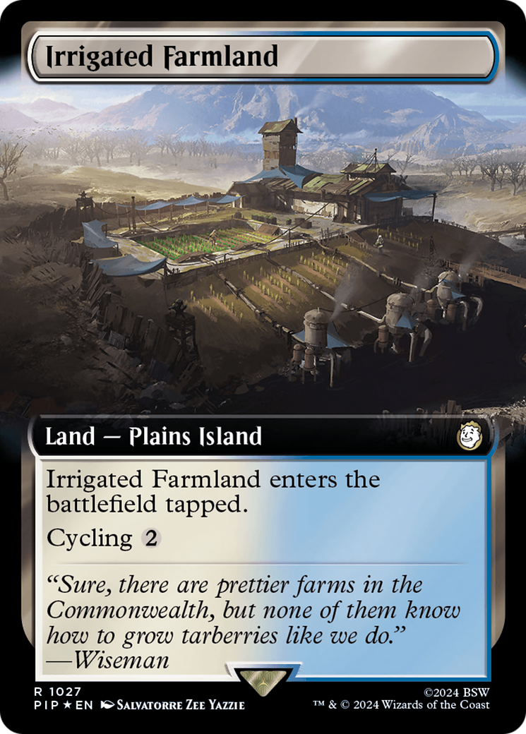 Irrigated Farmland (Extended Art) (Surge Foil) [Fallout] MTG Single Magic: The Gathering | Red Claw Gaming