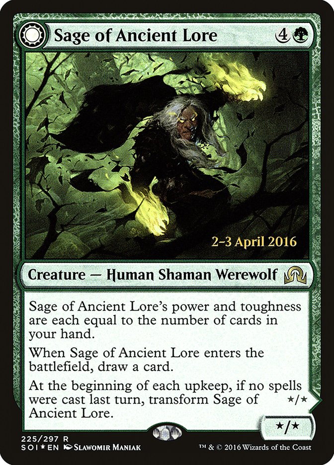 Sage of Ancient Lore // Werewolf of Ancient Hunger [Shadows over Innistrad Prerelease Promos] MTG Single Magic: The Gathering | Red Claw Gaming