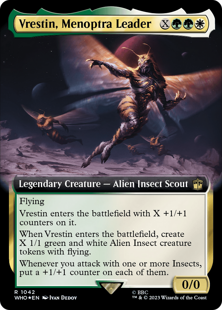Vrestin, Menoptra Leader (Extended Art) (Surge Foil) [Doctor Who] MTG Single Magic: The Gathering | Red Claw Gaming