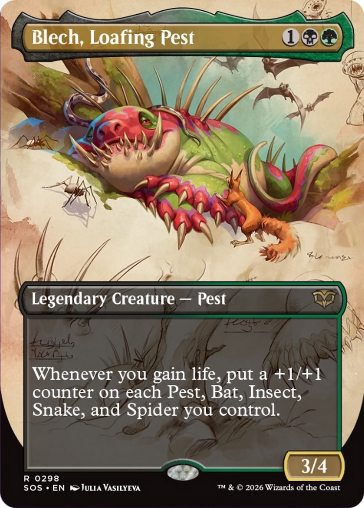 Blech, Loafing Pest (Borderless) [Secrets of Strixhaven] MTG Single Magic: The Gathering | Red Claw Gaming