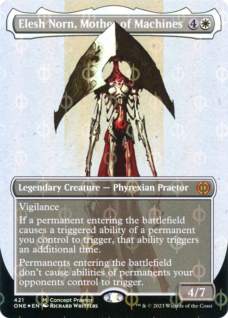 Elesh Norn, Mother of Machines (Borderless Concept Praetors Step-and-Compleat Foil) [Phyrexia: All Will Be One] MTG Single Magic: The Gathering | Red Claw Gaming