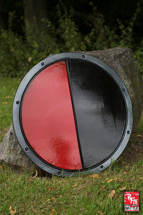 Ready For Battle Round Shield - Black and Red LARP Iron Fortress | Red Claw Gaming