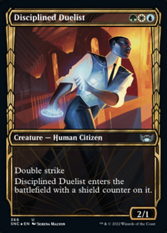 Disciplined Duelist (Showcase Golden Age Gilded Foil) [Streets of New Capenna] MTG Single Magic: The Gathering | Red Claw Gaming
