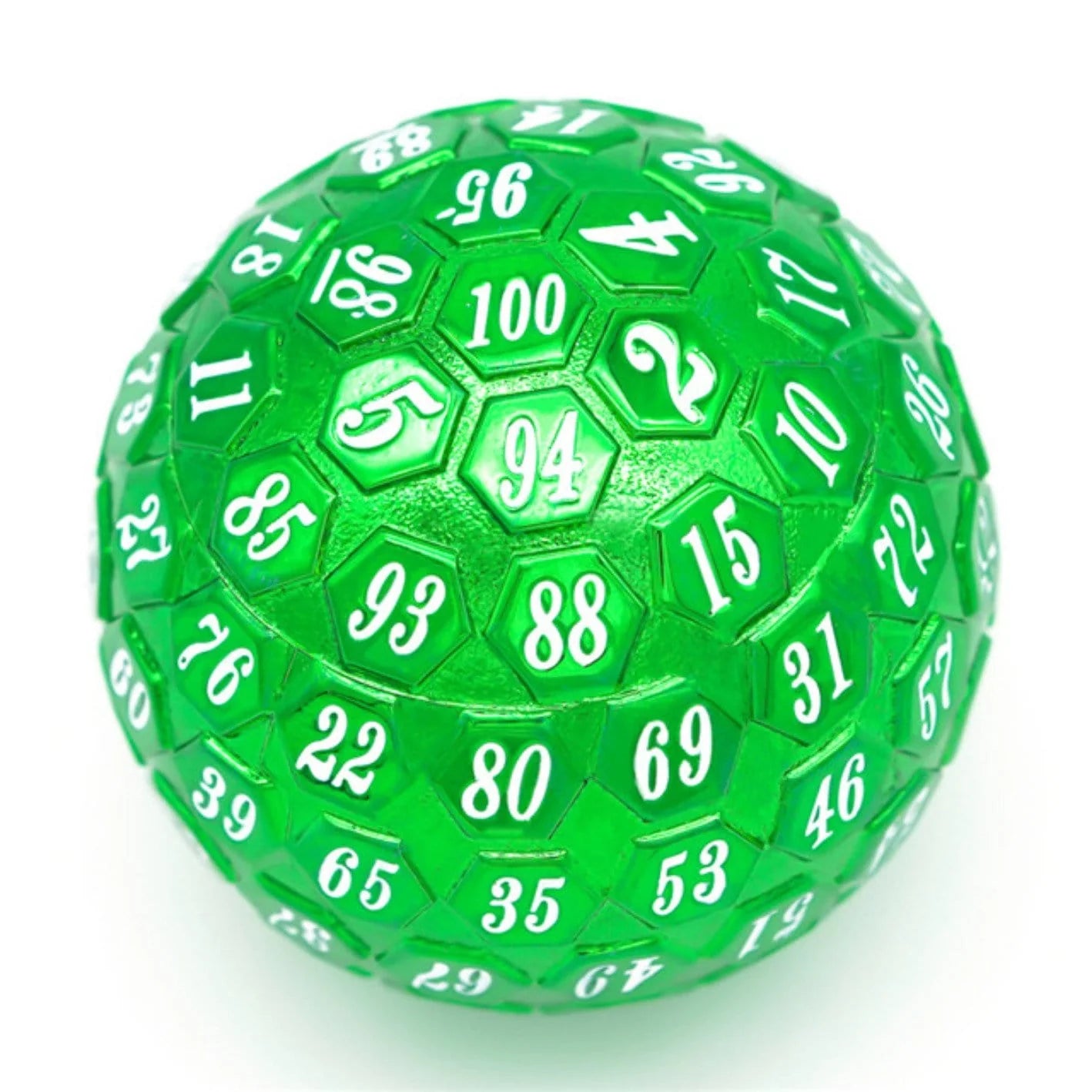 45MM METAL D100 - GREEN WITH WHITE FONT Dice & Counters Foam Brain Games    | Red Claw Gaming