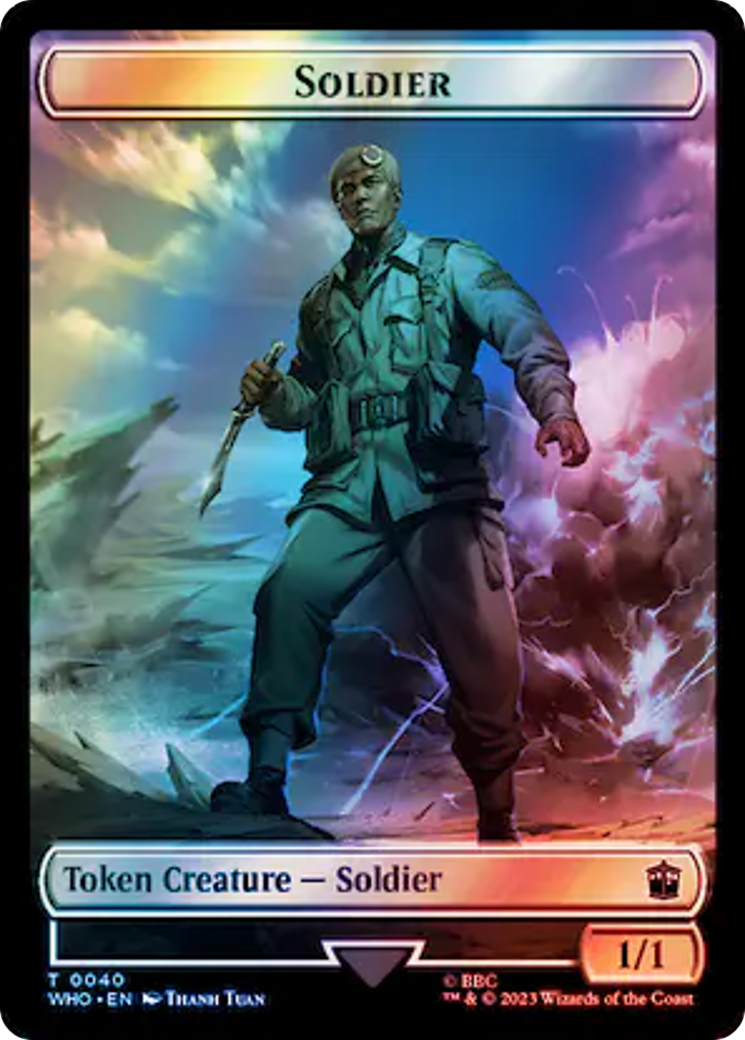 Soldier // Dinosaur Double-Sided Token (Surge Foil) [Doctor Who Tokens] MTG Single Magic: The Gathering | Red Claw Gaming