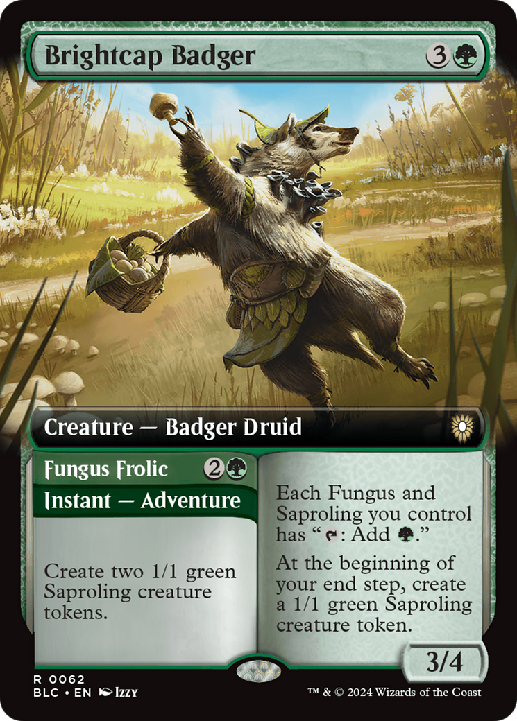 Brightcap Badger // Fungus Frolic (Extended Art) [Bloomburrow Commander] MTG Single Magic: The Gathering | Red Claw Gaming