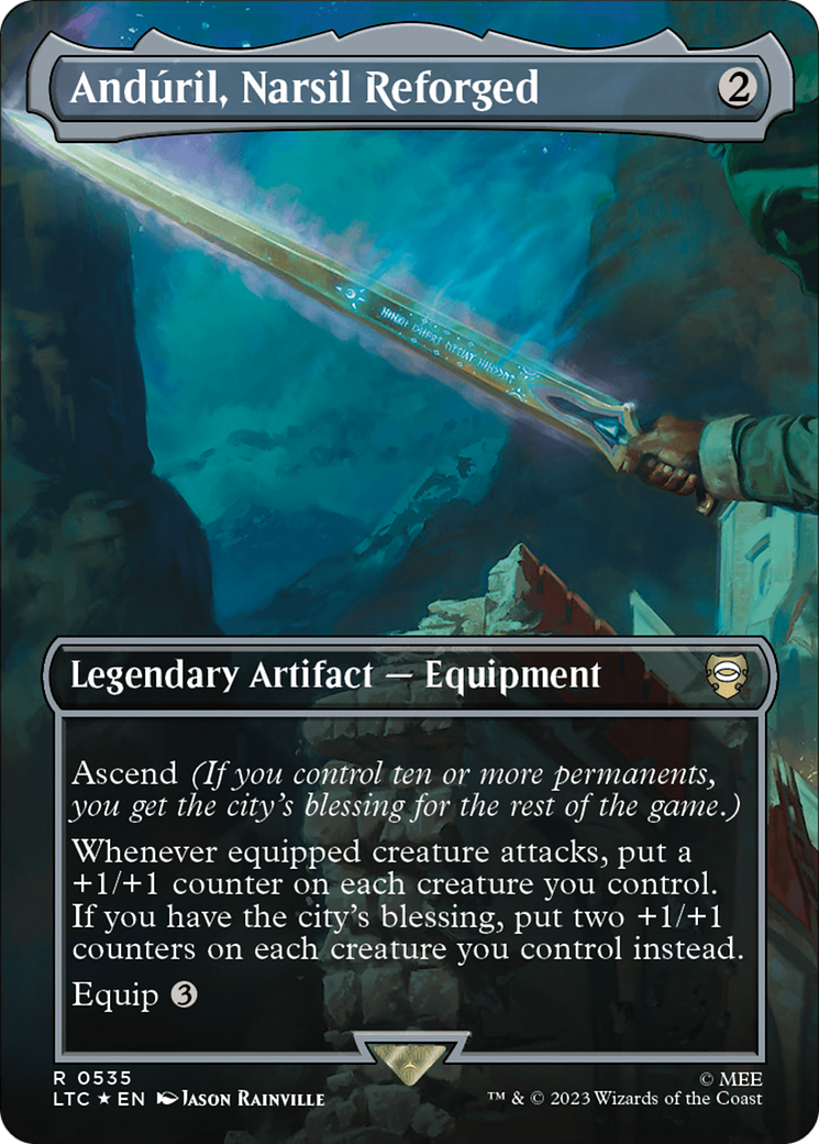 Anduril, Narsil Reforged (Borderless) (Surge Foil) [The Lord of the Rings: Tales of Middle-Earth Commander] MTG Single Magic: The Gathering | Red Claw Gaming