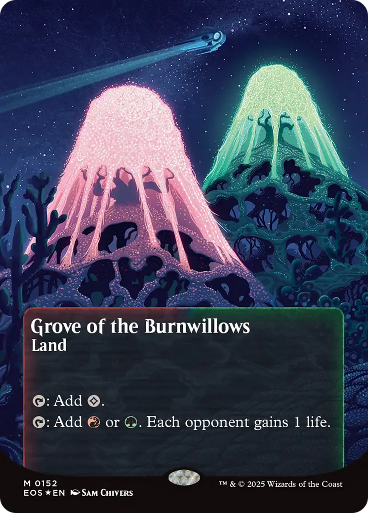 Grove of the Burnwillows (0152) (Borderless) (Galaxy Foil) [Edge of Eternities: Stellar Sights] MTG Single Magic: The Gathering | Red Claw Gaming