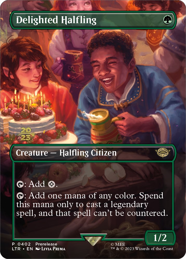 Delighted Halfling (402) [The Lord of the Rings: Tales of Middle-Earth Prerelease Promos] MTG Single Magic: The Gathering | Red Claw Gaming