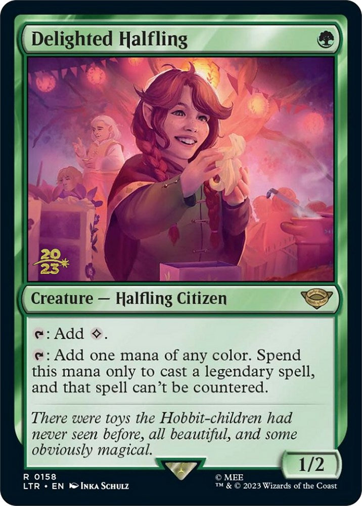 Delighted Halfling [The Lord of the Rings: Tales of Middle-Earth Prerelease Promos] MTG Single Magic: The Gathering | Red Claw Gaming