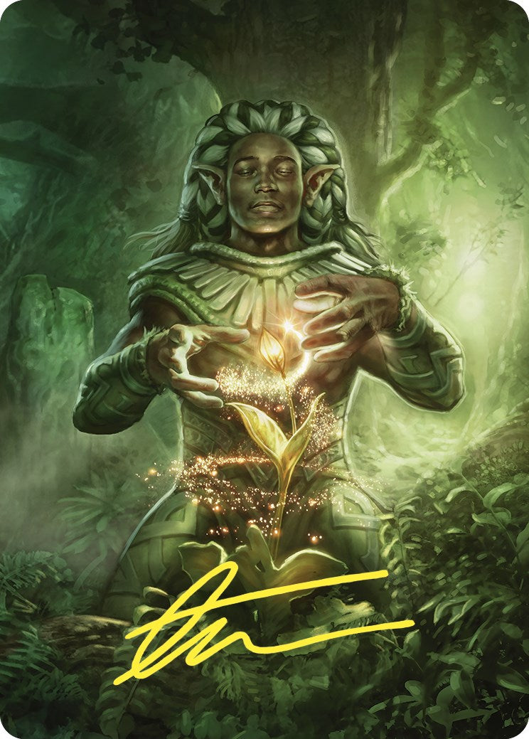 Elvish Mystic Art Card (Gold-Stamped Signature) [Commander Masters Art Series] MTG Single Magic: The Gathering | Red Claw Gaming