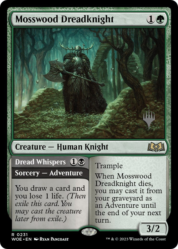 Mosswood Dreadknight // Dread Whispers (Promo Pack) [Wilds of Eldraine Promos] MTG Single Magic: The Gathering | Red Claw Gaming