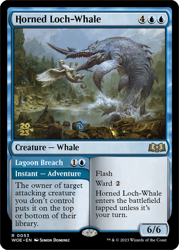 Horned Loch-Whale // Lagoon Breach [Wilds of Eldraine Prerelease Promos] MTG Single Magic: The Gathering | Red Claw Gaming
