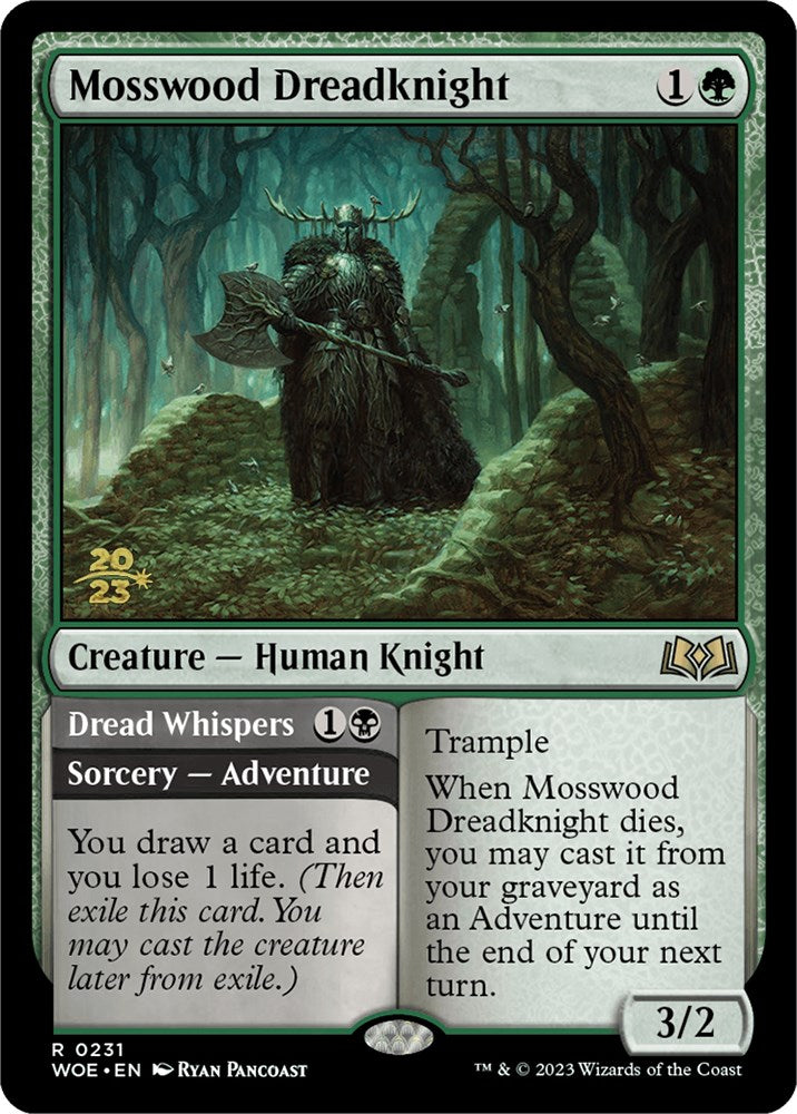 Mosswood Dreadknight // Dread Whispers [Wilds of Eldraine Prerelease Promos] MTG Single Magic: The Gathering | Red Claw Gaming