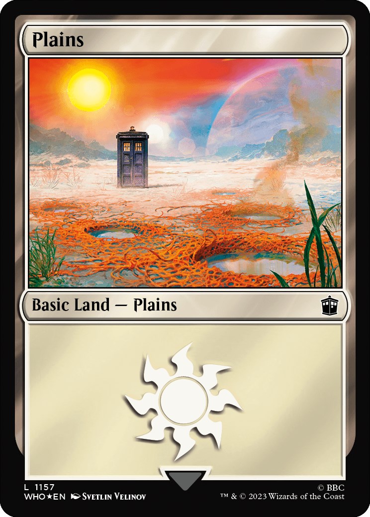 Plains (1157) (Surge Foil) [Doctor Who] MTG Single Magic: The Gathering    | Red Claw Gaming