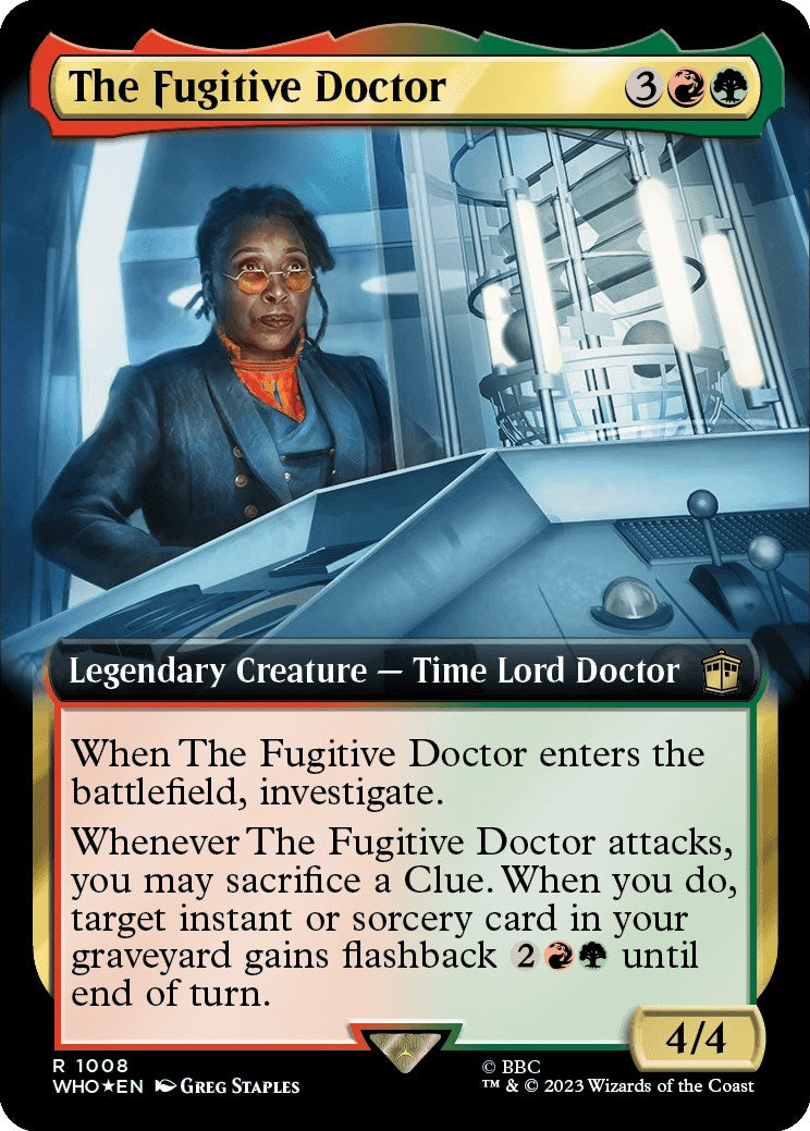 The Fugitive Doctor (Extended Art) (Surge Foil) [Doctor Who] MTG Single Magic: The Gathering | Red Claw Gaming