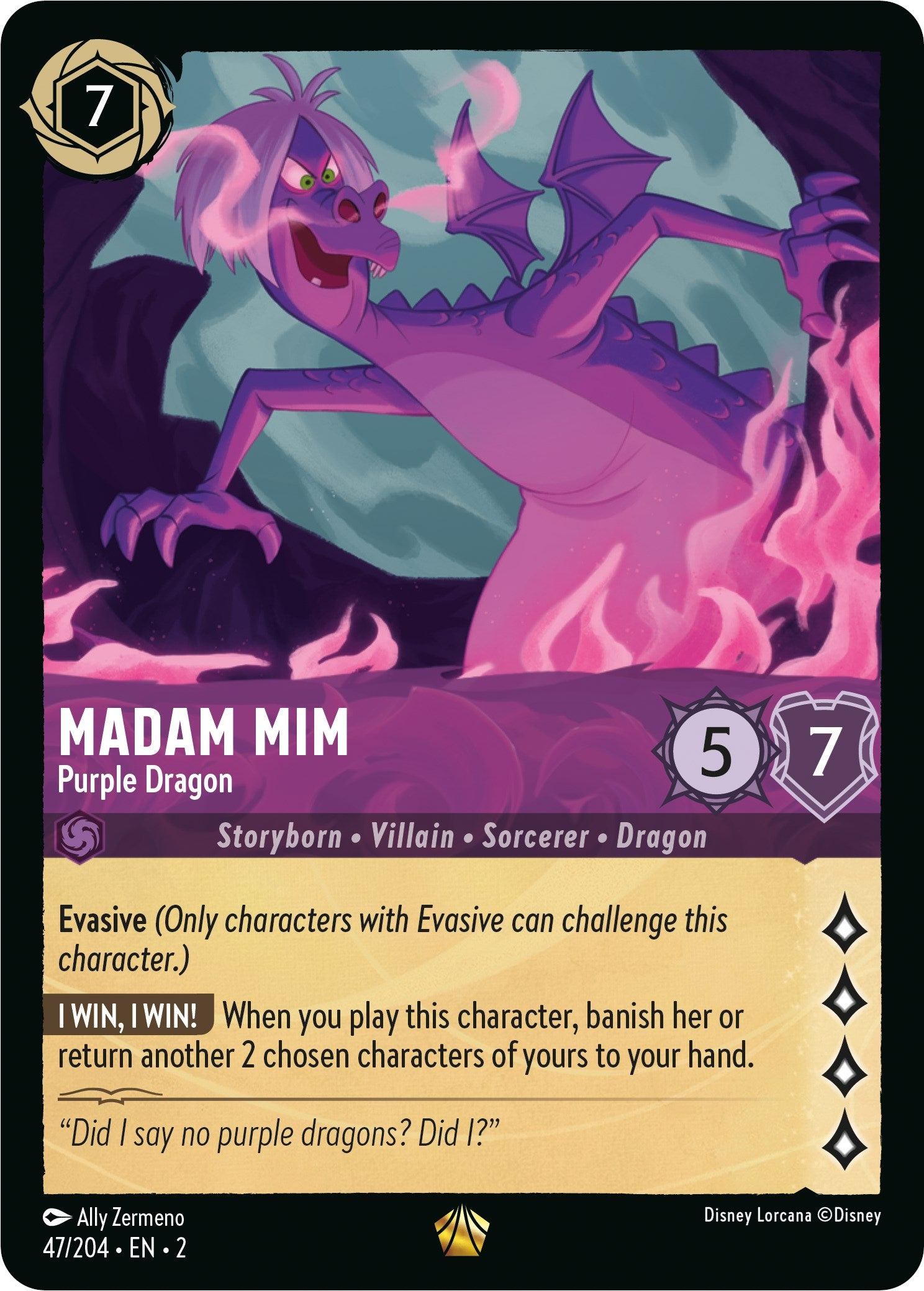 Madam Mim - Purple Dragon (47/204) [Rise of the Floodborn] Lorcana Single Disney | Red Claw Gaming