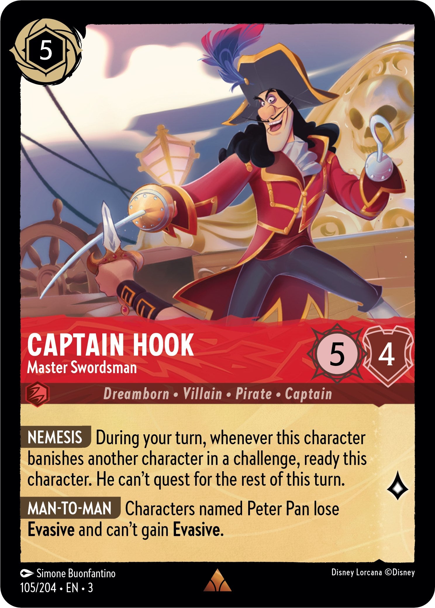 Captain Hook - Master Swordsman (105/204) [Into the Inklands] Lorcana Single Disney    | Red Claw Gaming