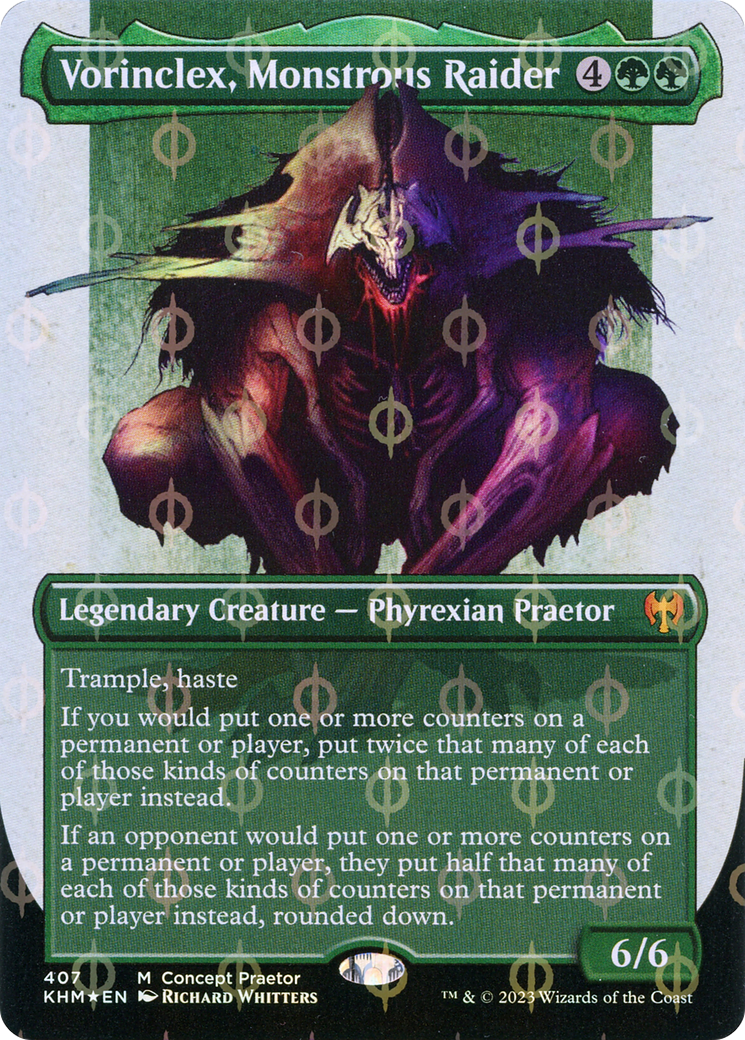 Vorinclex, Monstrous Raider (Borderless Concept Praetors Step-and-Compleat Foil) [Phyrexia: All Will Be One] MTG Single Magic: The Gathering | Red Claw Gaming