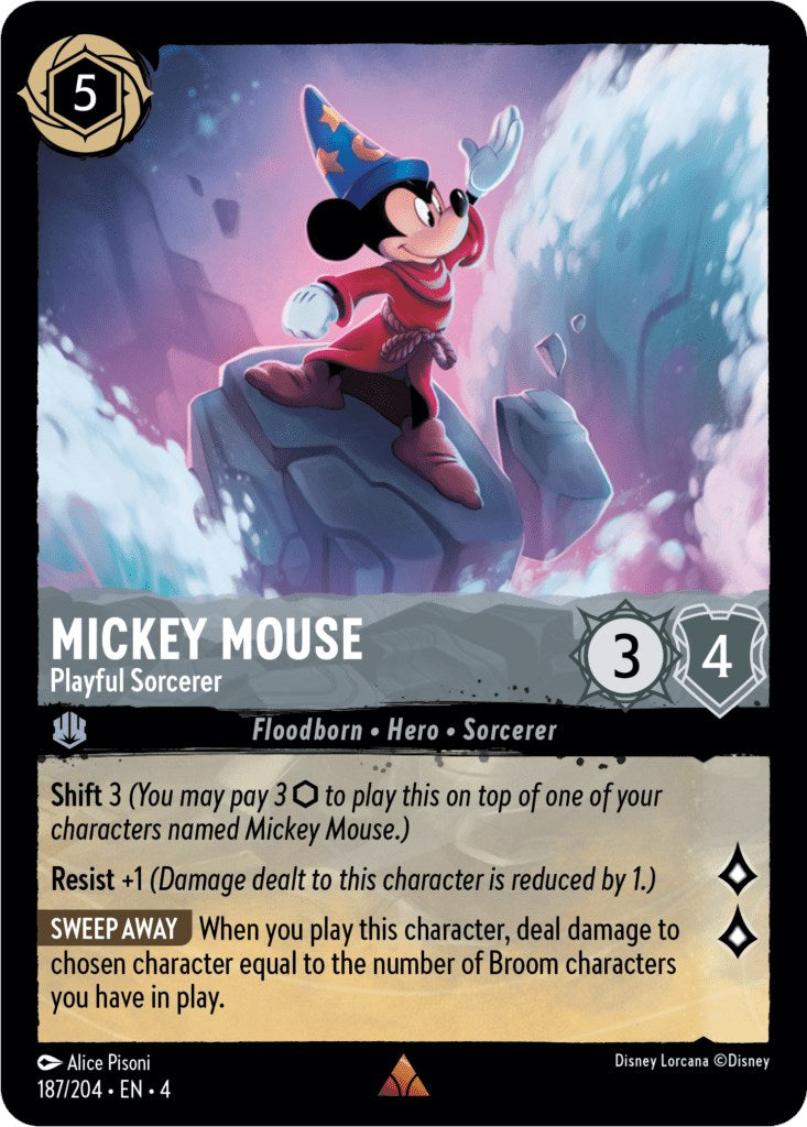 Mickey Mouse - Playful Sorcerer (187/204) (187/204) [Ursula's Return] Lorcana Single Disney | Red Claw Gaming