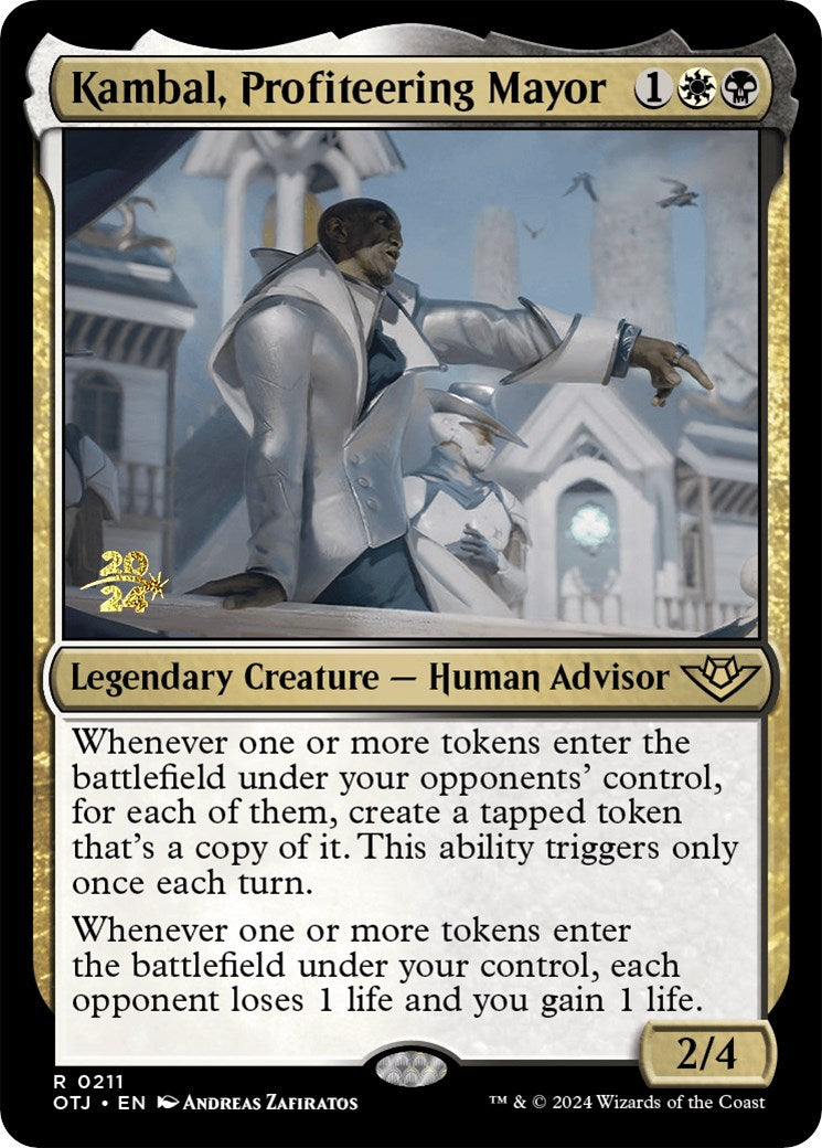 Kambal, Profiteering Mayor [Outlaws of Thunder Junction Prerelease Promos] MTG Single Magic: The Gathering    | Red Claw Gaming