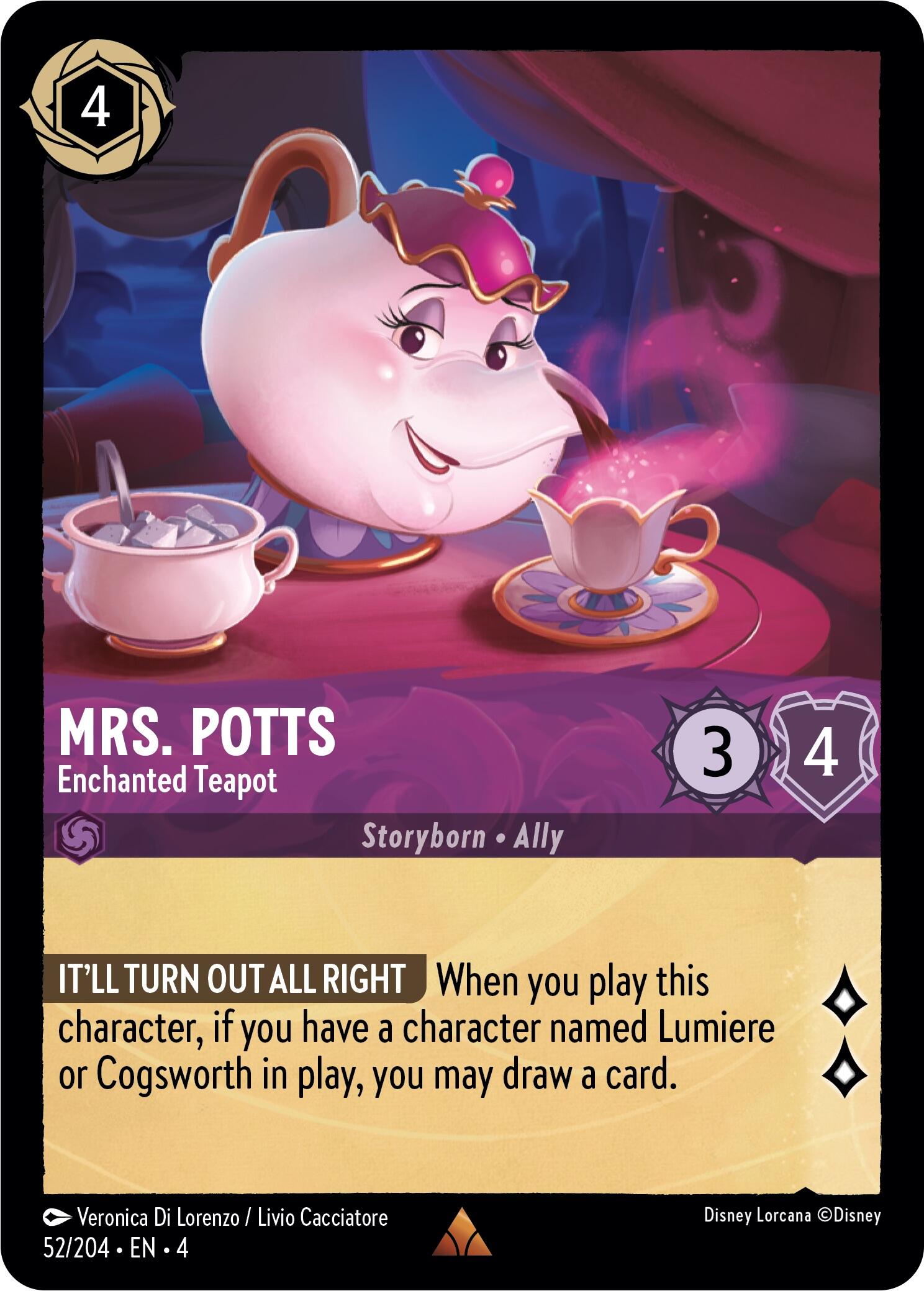 Mrs. Potts - Enchanted Teapot (52/204) [Ursula's Return] Lorcana Single Disney | Red Claw Gaming