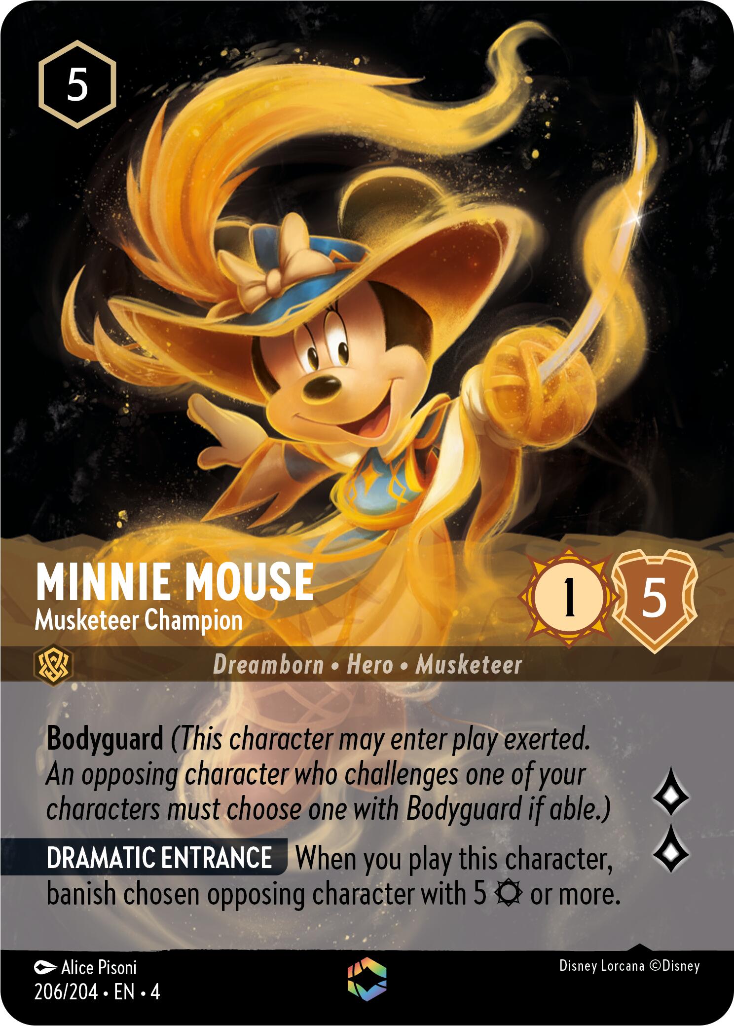 Minnie Mouse - Musketeer Champion (Enchanted) (206/204) [Ursula's Return] Lorcana Single Disney | Red Claw Gaming