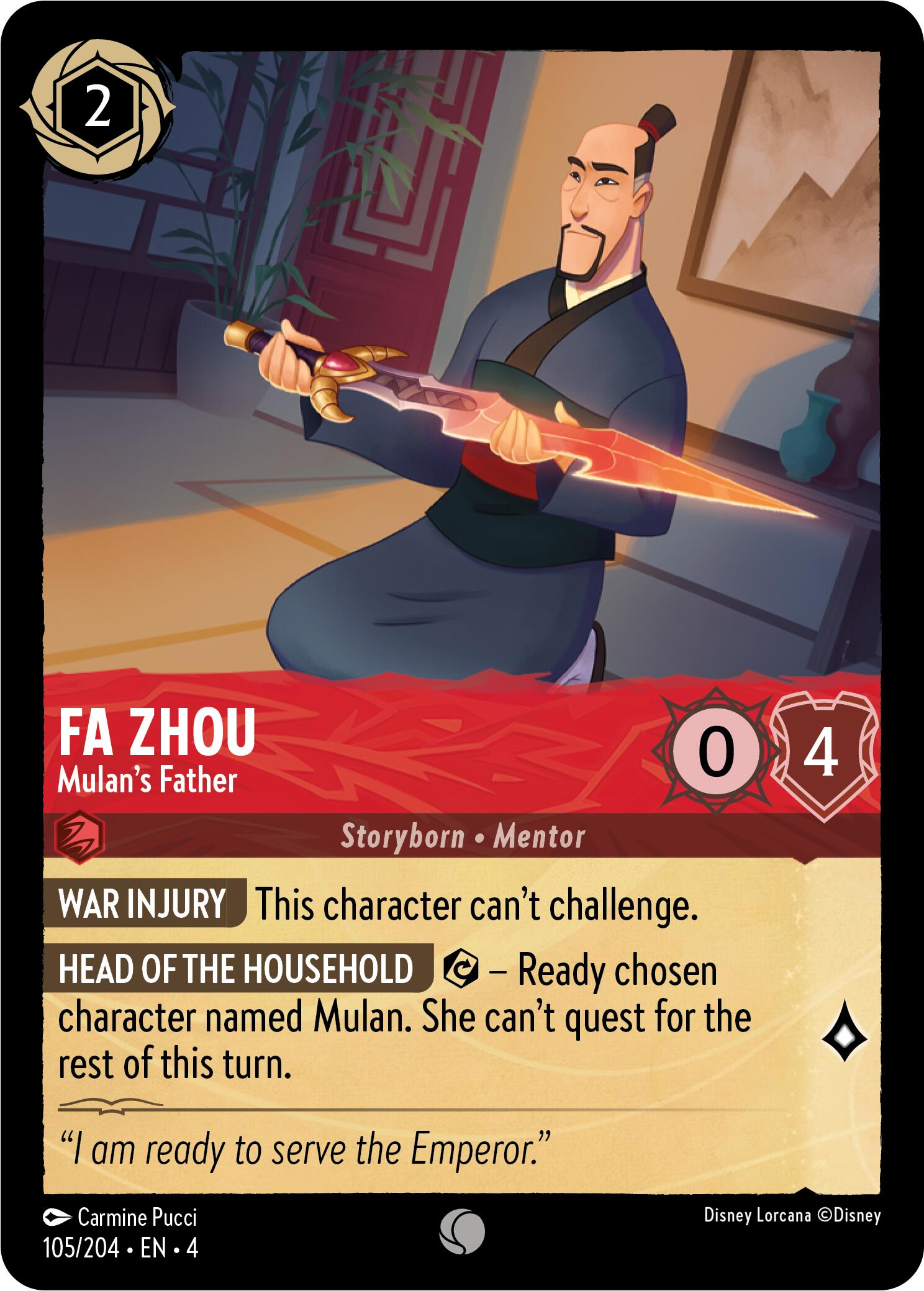 Fa Zhou - Mulan's Father (105/204) [Ursula's Return] Lorcana Single Disney | Red Claw Gaming
