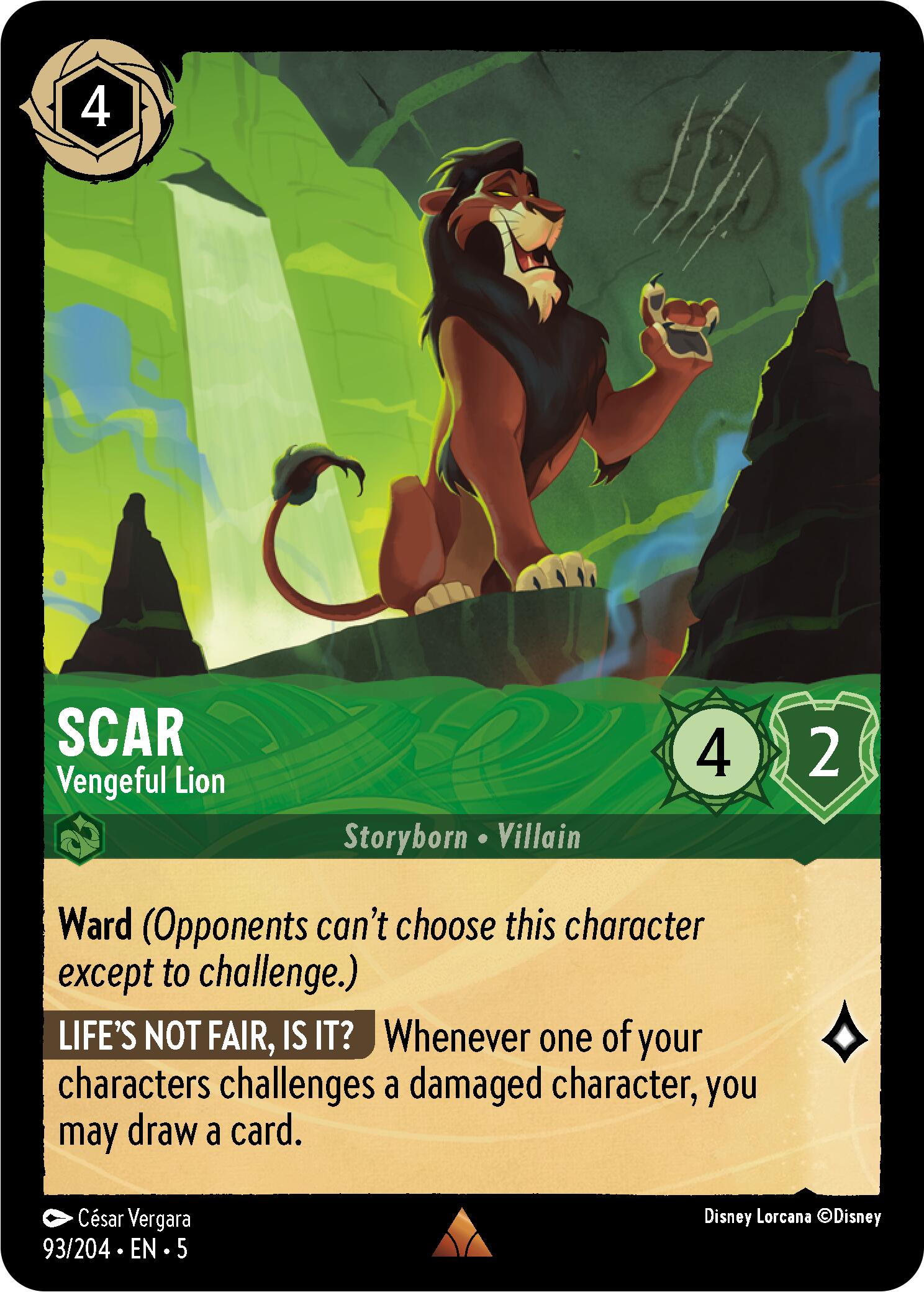 Scar - Vengeful Lion (93/204) [Shimmering Skies] Lorcana Single Disney    | Red Claw Gaming