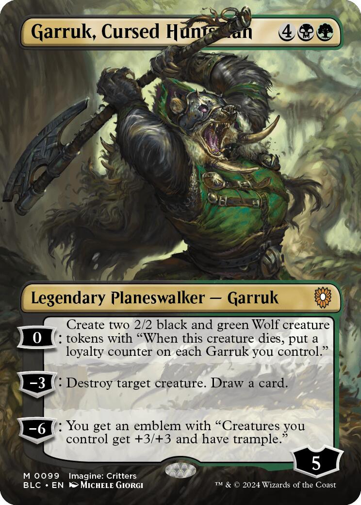 Garruk, Cursed Huntsman (Borderless) [Bloomburrow Commander] MTG Single Magic: The Gathering | Red Claw Gaming