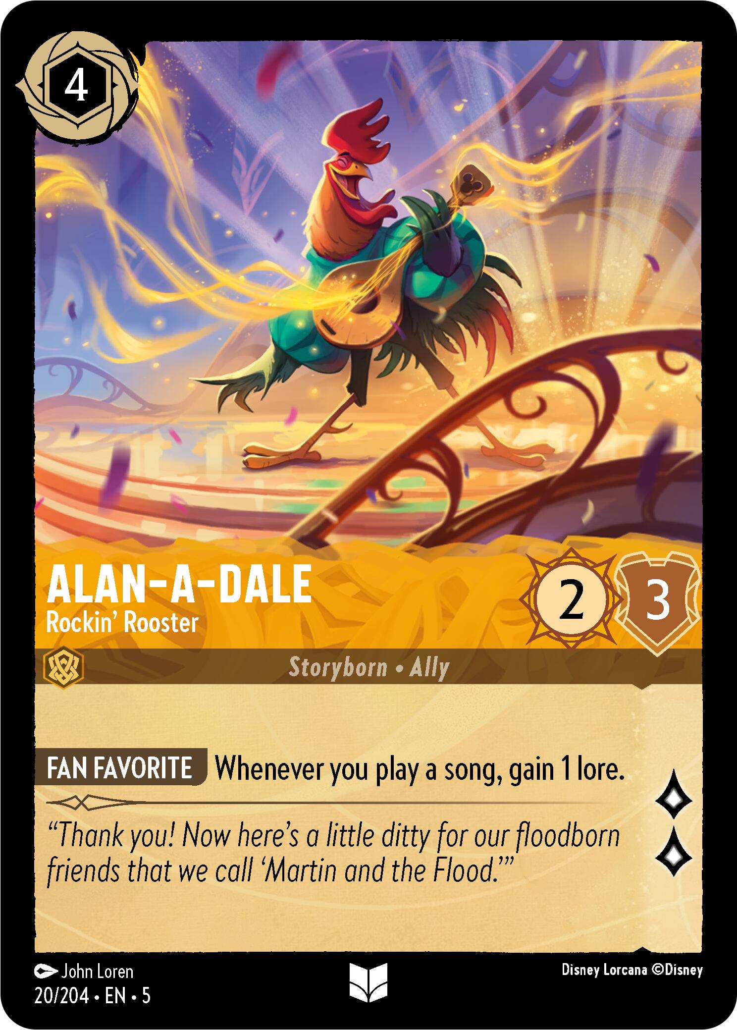 Alan-A-Dale - Rockin' Rooster (20/204) [Shimmering Skies] Lorcana Single Disney    | Red Claw Gaming