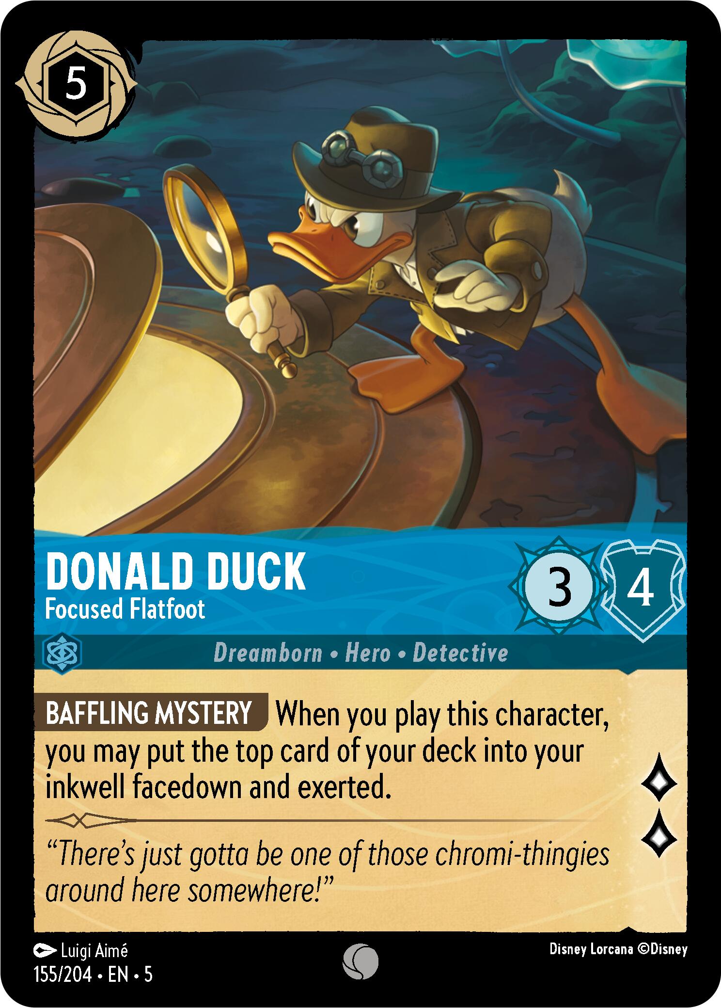 Donald Duck - Focused Flatfoot (155/204) [Shimmering Skies] Lorcana Single Disney    | Red Claw Gaming