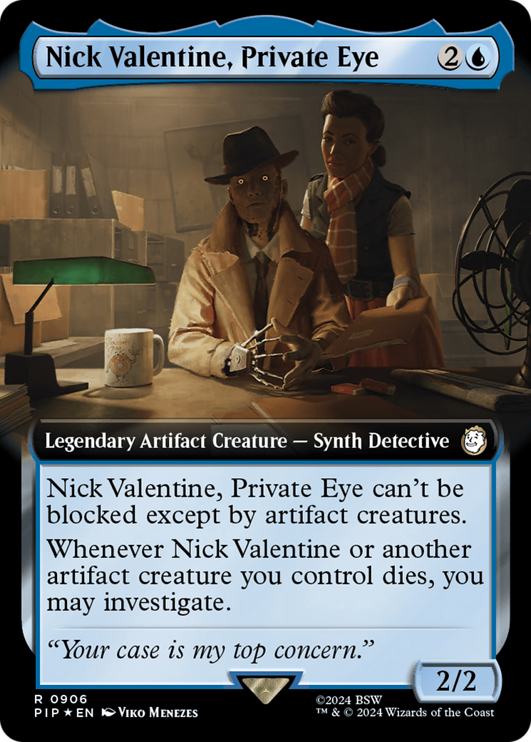 Nick Valentine, Private Eye (Extended Art) (Surge Foil) [Fallout] MTG Single Magic: The Gathering | Red Claw Gaming