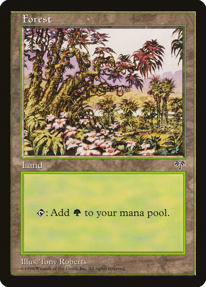 Forest (Open Flowers Bottom Center) [Mirage] MTG Single Magic: The Gathering | Red Claw Gaming