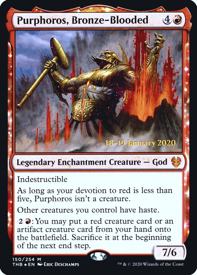 Purphoros, Bronze-Blooded [Theros Beyond Death Prerelease Promos] MTG Single Magic: The Gathering | Red Claw Gaming