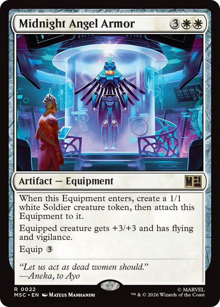 Midnight Angel Armor (Surge Foil) [Marvel Super Heroes Commander] MTG Single Magic: The Gathering | Red Claw Gaming