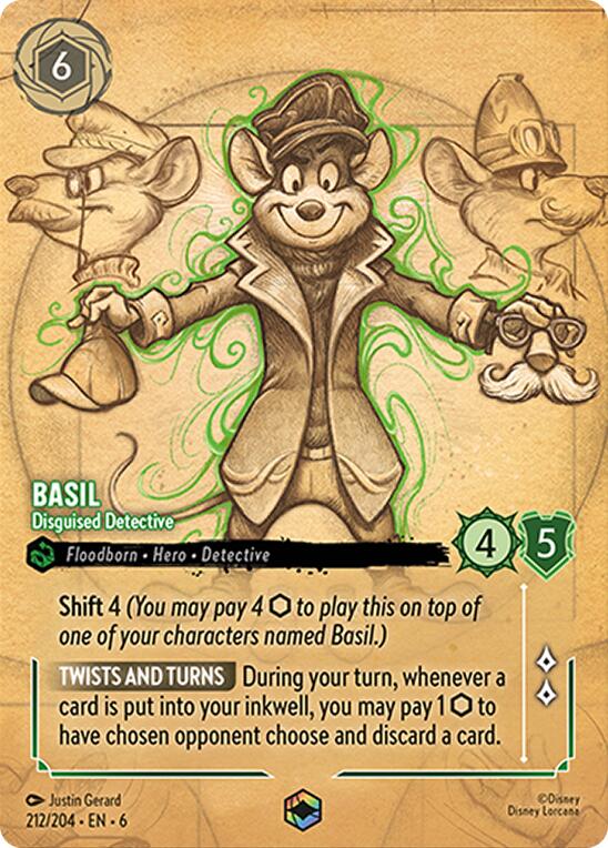 Basil - Disguised Detective (Enchanted) (212/204) [Azurite Sea] Lorcana Single Disney | Red Claw Gaming