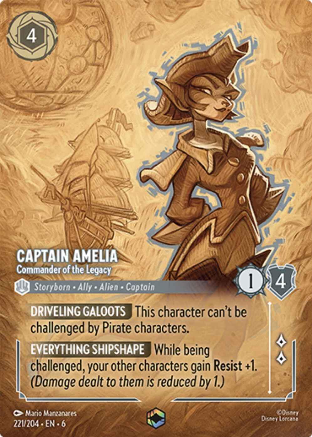 Captain Amelia - Commander of the Legacy (Enchanted) (221/204) [Azurite Sea] Lorcana Single Disney | Red Claw Gaming