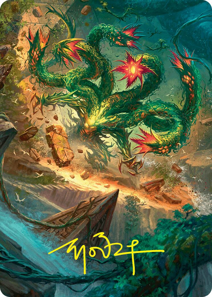 Mossborn Hydra Art Card (42/54) (Gold-Stamped Signature) [Foundations Art Series] MTG Single Magic: The Gathering | Red Claw Gaming