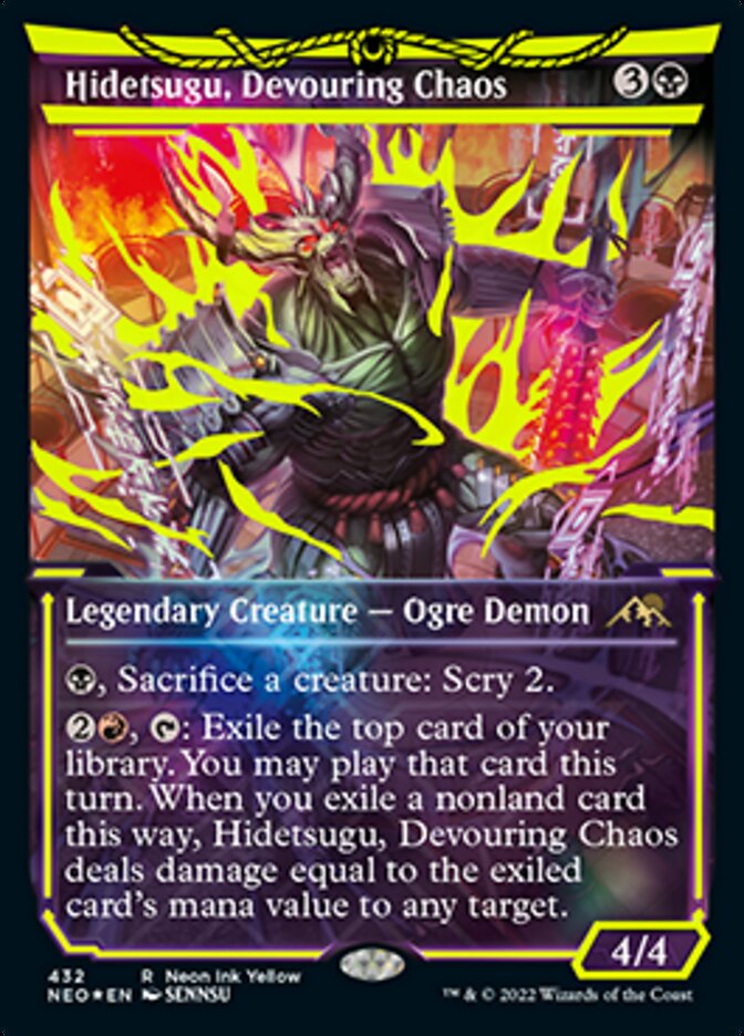 Hidetsugu, Devouring Chaos (Neon Ink Yellow) [Kamigawa: Neon Dynasty] MTG Single Magic: The Gathering    | Red Claw Gaming