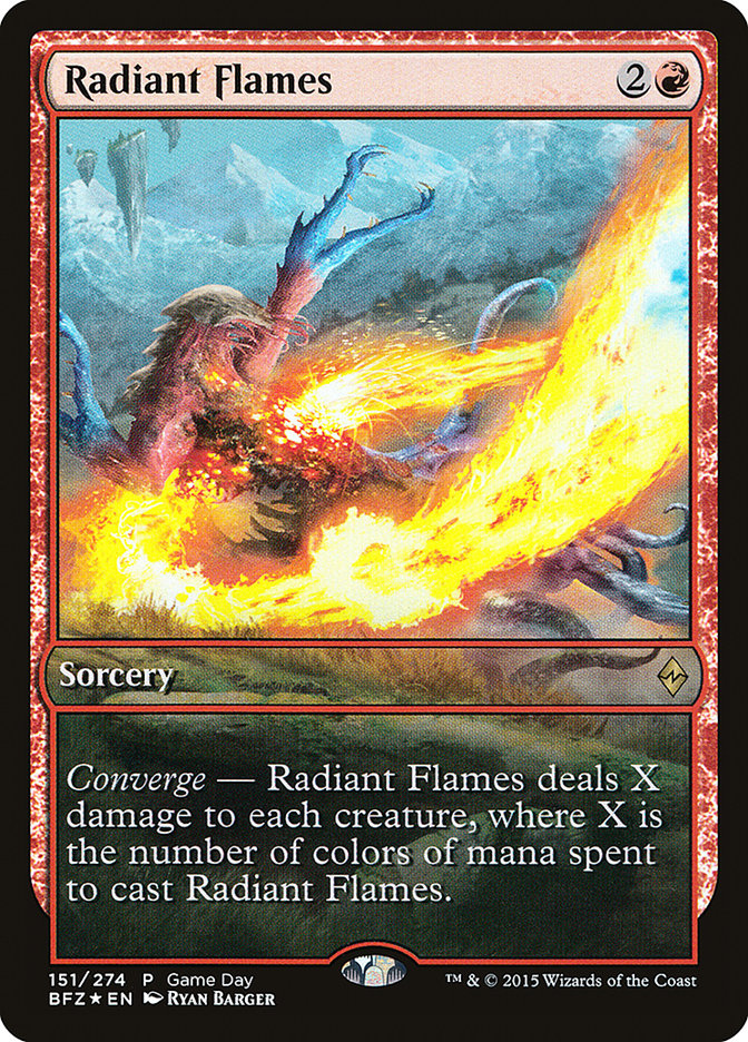 Radiant Flames (Game Day) [Battle for Zendikar Promos] MTG Single Magic: The Gathering | Red Claw Gaming
