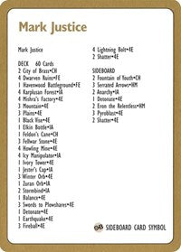 1996 Mark Justice Decklist Card [World Championship Decks] MTG Single Magic: The Gathering | Red Claw Gaming